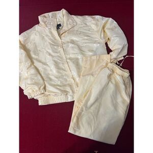 Vintage EVR Women's Windbreaker Jacket & Pants Set Size L Polyester/Cotton Yello